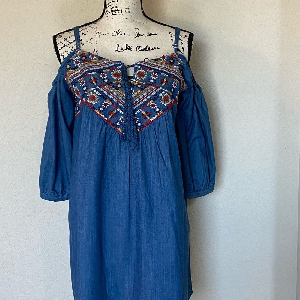 Blu Pepper Denim Cold Shoulder Dress - Picture 3 of 12